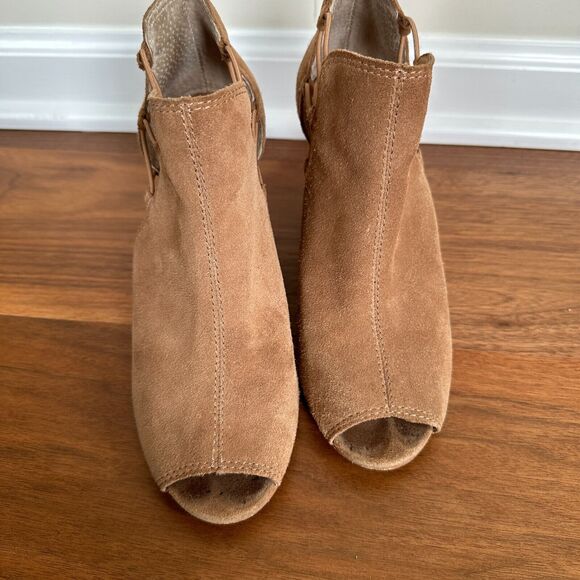 Lucky Brand Reevas Suede Peep Toe Wedge Ankle Booties Shoes Brown Size 7.5 - Picture 5 of 11